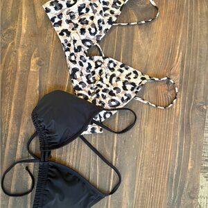 Stylish Black and Leopard Print Bikini Set
